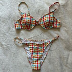 🎀Multicolor Gingham Bikini Set — Red, Yellow, Mint, Orange